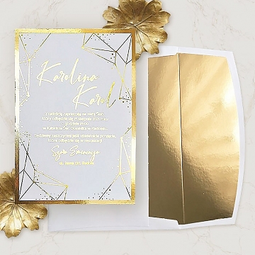 Zaproszenie ślubne złocone złoto minimalistyczne geometryczne